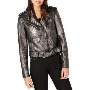 Michael Kors Gunmetal Leather Jacket - Size Medium